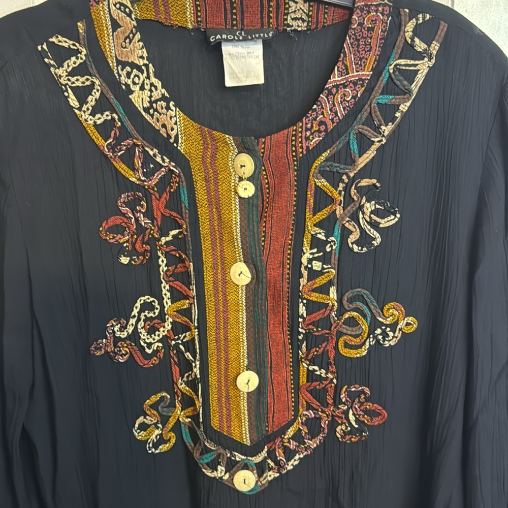 Carole Little Vintage Ribbed Appliqué Button Down Tunic Top Size 6 - Picture 2 of 12